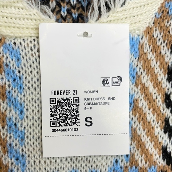 FOREVER 21 | NWT Oversized Women’s Plaid Cream/Taupe Knit Dress Size S - Picture 6 of 9